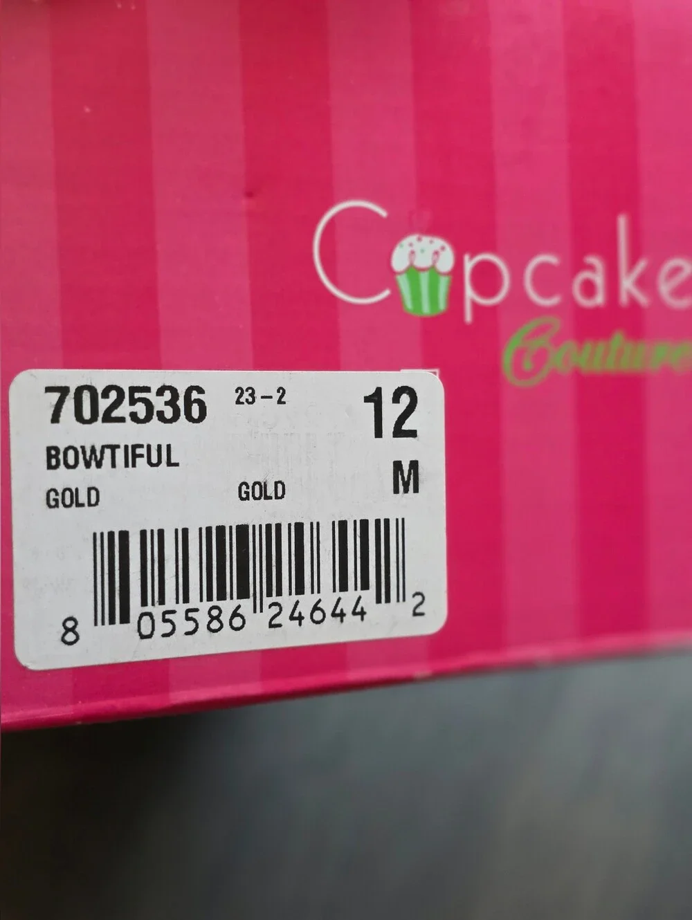 Cupcake Couture gold shimmer bow t-strap flats